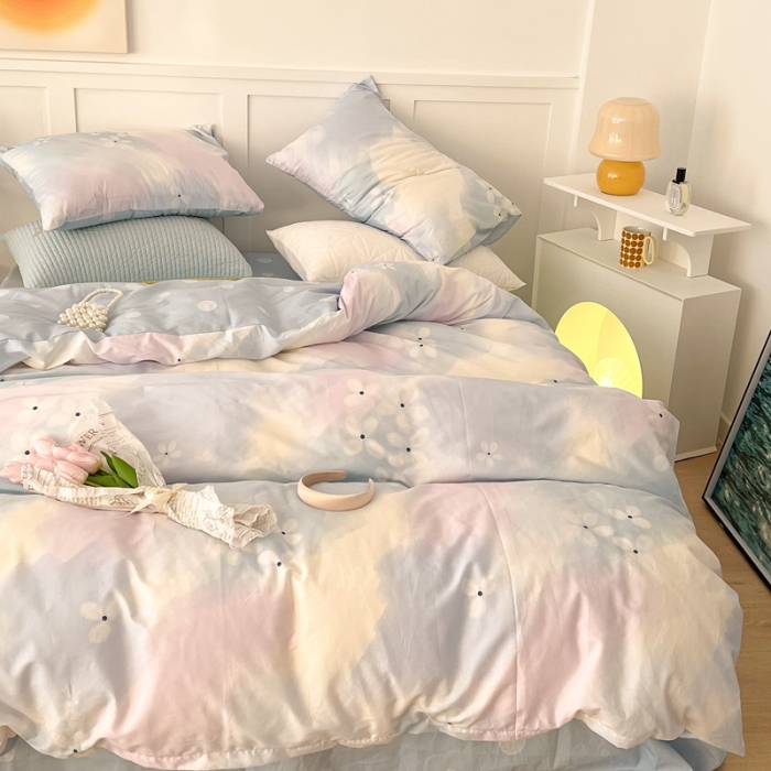 91家纺网 家纺一手货源 找家纺 昔可家纺 2022新款13372普通款四件套 晕染粉蓝