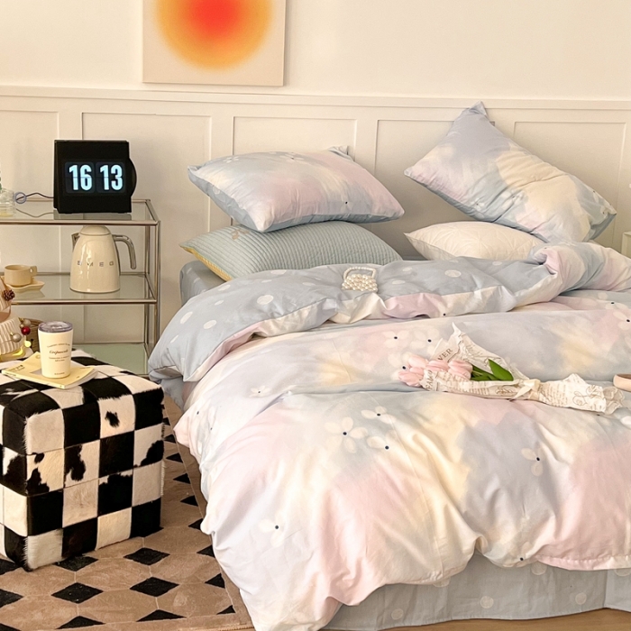 91家纺网 家纺一手货源 找家纺 昔可家纺 2022新款13372普通款四件套 晕染粉蓝