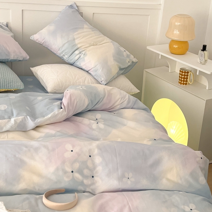 91家纺网 家纺一手货源 找家纺 昔可家纺 2022新款13372普通款四件套 晕染粉蓝