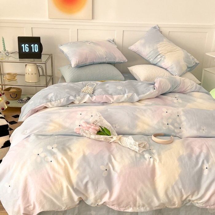 91家纺网 家纺一手货源 找家纺 昔可家纺 2022新款13372普通款四件套 晕染粉蓝