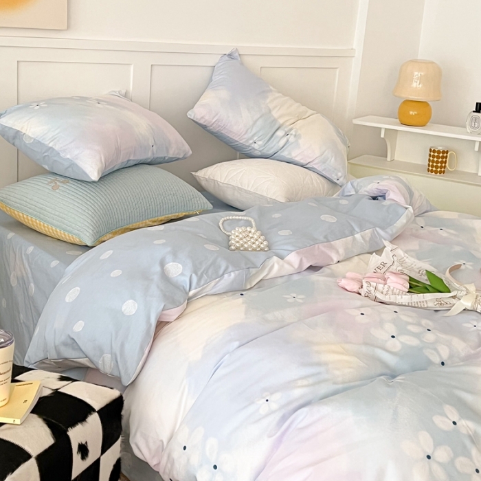 91家纺网 家纺一手货源 找家纺 昔可家纺 2022新款13372普通款四件套 晕染粉蓝