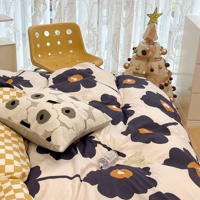 91家纺网 家纺一手货源 找家纺 昔可家纺 2022新款13372普通款四件套 棋盘复古花黑