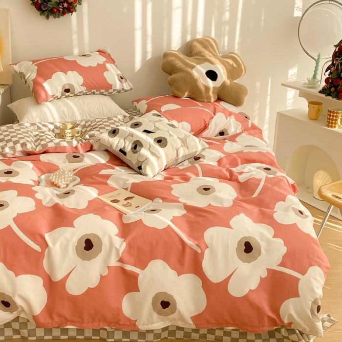 91家纺网 家纺一手货源 找家纺 昔可家纺 2022新款13372普通款四件套 棋盘复古花红