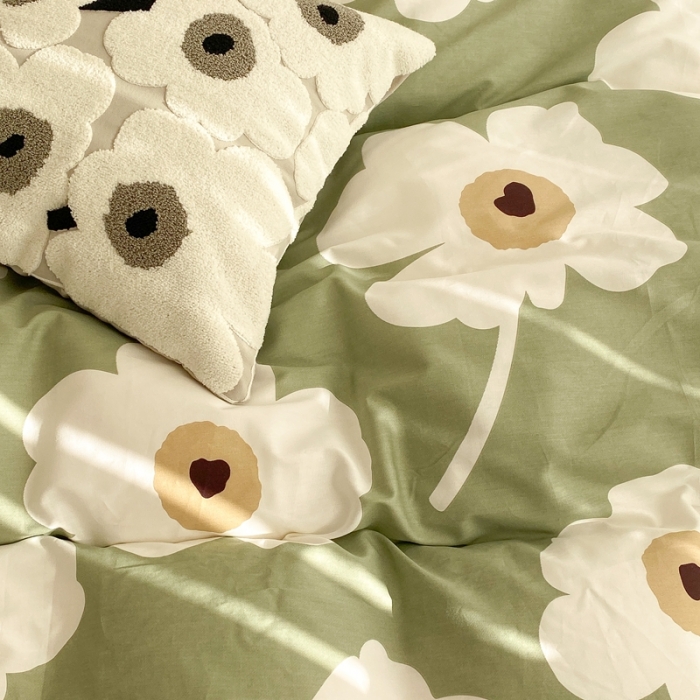 91家纺网 家纺一手货源 找家纺 昔可家纺 2022新款13372普通款四件套 棋盘复古花绿