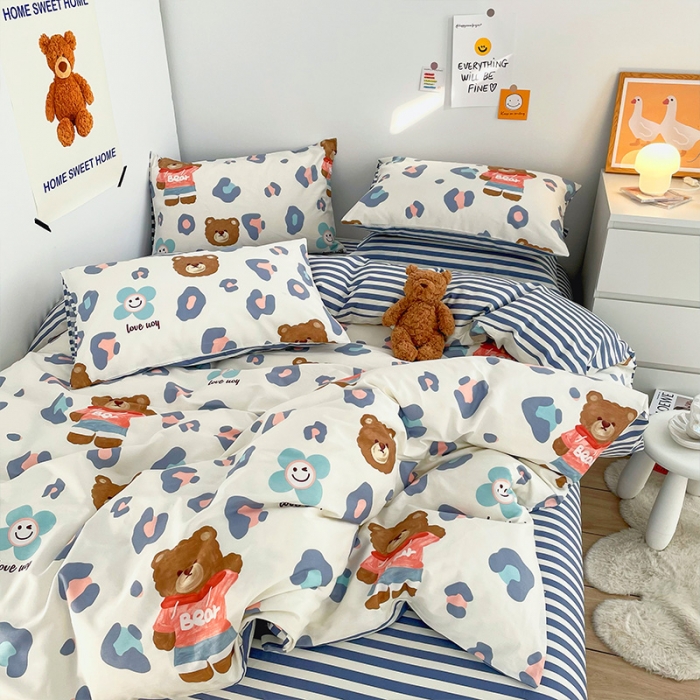 91家纺网 家纺一手货源 找家纺 安哆啦 2022春夏新款13372全棉单被套 豹纹熊