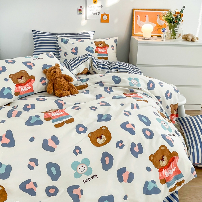 91家纺网 家纺一手货源 找家纺 安哆啦 2022春夏新款13372全棉单被套 豹纹熊