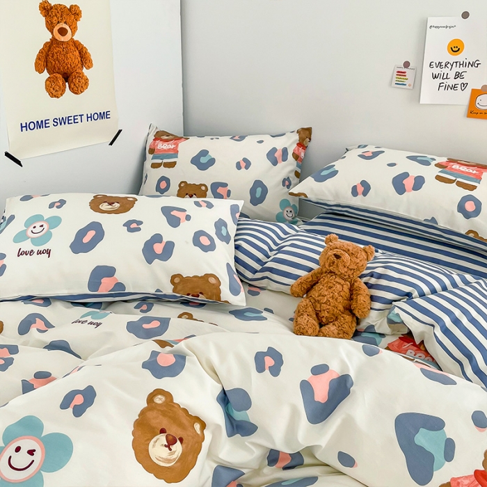 91家纺网 家纺一手货源 找家纺 安哆啦 2022春夏新款13372全棉单被套 豹纹熊