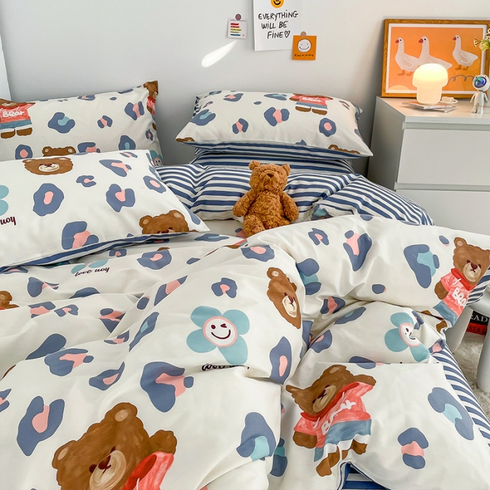 91家纺网 家纺一手货源 找家纺 安哆啦 2022春夏新款13372全棉单被套 豹纹熊