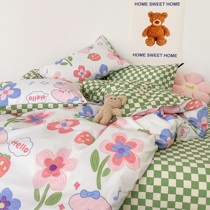 91家纺网 家纺一手货源 找家纺 安哆啦 2022春夏新款13372全棉单被套 花间徜徉