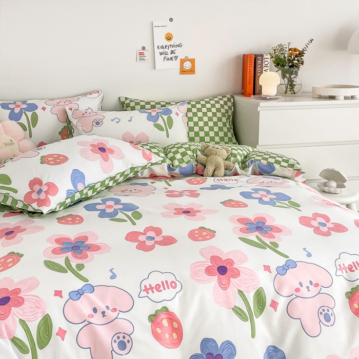 91家纺网 家纺一手货源 找家纺 安哆啦 2022春夏新款13372全棉单被套 花间徜徉