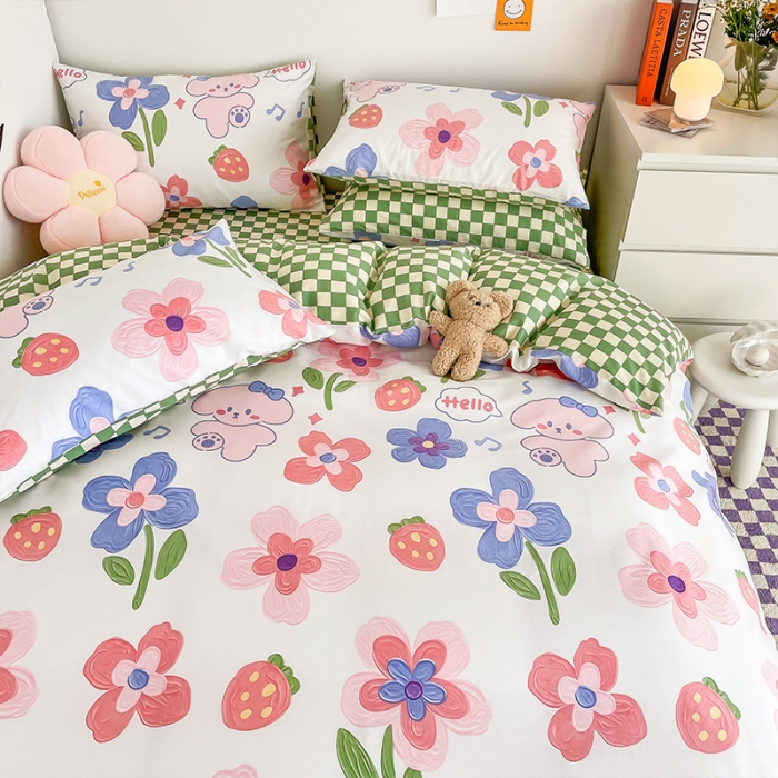 91家纺网 家纺一手货源 找家纺 安哆啦 2022春夏新款13372全棉单被套 花间徜徉