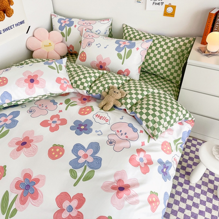 91家纺网 家纺一手货源 找家纺 安哆啦 2022春夏新款13372全棉单被套 花间徜徉