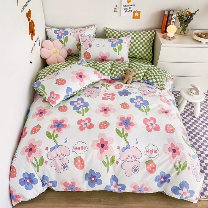 91家纺网 家纺一手货源 找家纺 安哆啦 2022春夏新款13372全棉单被套 花间徜徉