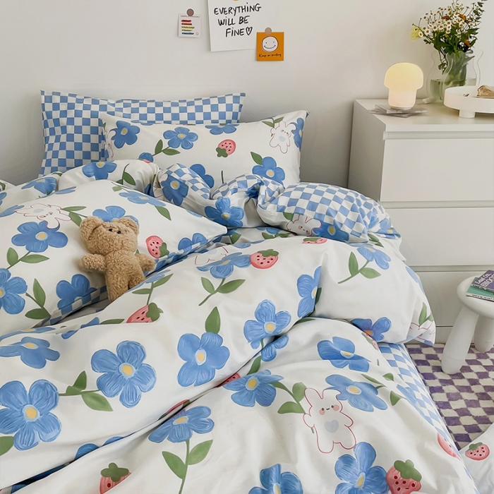 91家纺网 家纺一手货源 找家纺 安哆啦 2022春夏新款13372全棉单被套 蓝色心情