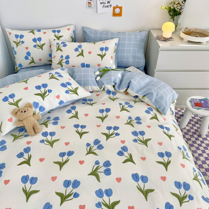 91家纺网 家纺一手货源 找家纺 安哆啦 2022春夏新款13372全棉单被套 蓝色郁金香