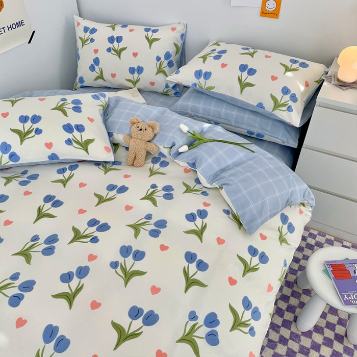 91家纺网 家纺一手货源 找家纺 安哆啦 2022春夏新款13372全棉单被套 蓝色郁金香