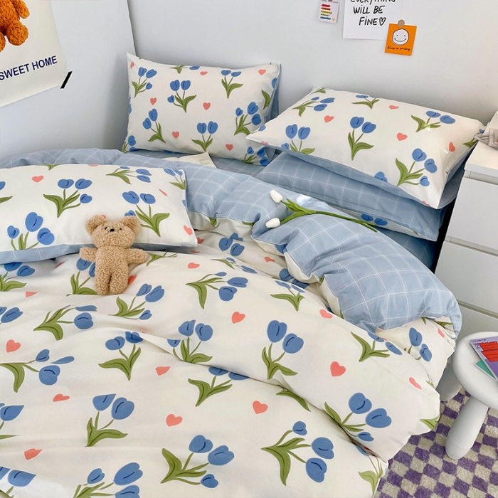 91家纺网 家纺一手货源 找家纺 安哆啦 2022春夏新款13372全棉单被套 蓝色郁金香