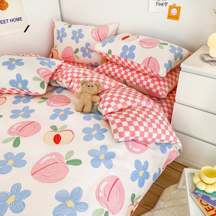 91家纺网 家纺一手货源 找家纺 安哆啦 2022春夏新款13372全棉单被套 蜜桃格格