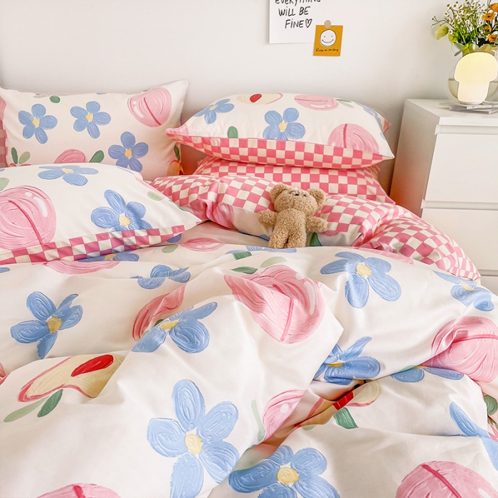 91家纺网 家纺一手货源 找家纺 安哆啦 2022春夏新款13372全棉单被套 蜜桃格格