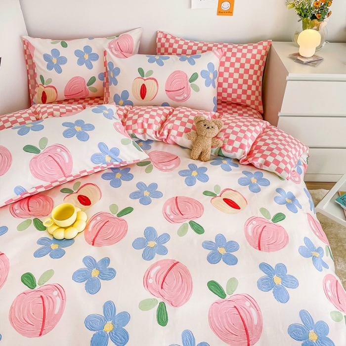 91家纺网 家纺一手货源 找家纺 安哆啦 2022春夏新款13372全棉单被套 蜜桃格格