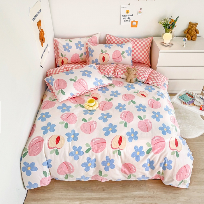 91家纺网 家纺一手货源 找家纺 安哆啦 2022春夏新款13372全棉单被套 蜜桃格格