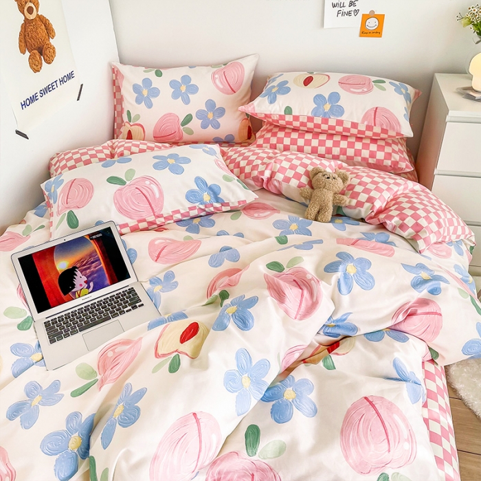 91家纺网 家纺一手货源 找家纺 安哆啦 2022春夏新款13372全棉单被套 蜜桃格格