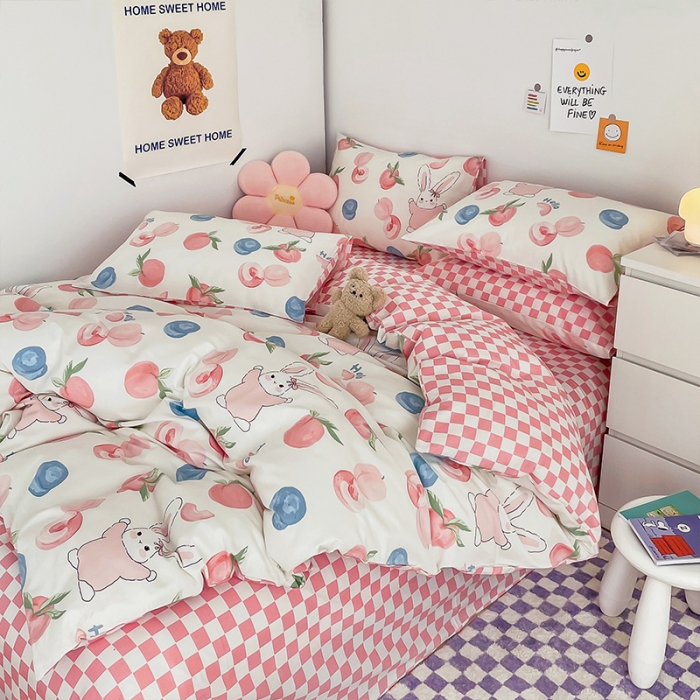 91家纺网 家纺一手货源 找家纺 安哆啦 2022春夏新款13372全棉单被套 蜜桃兔