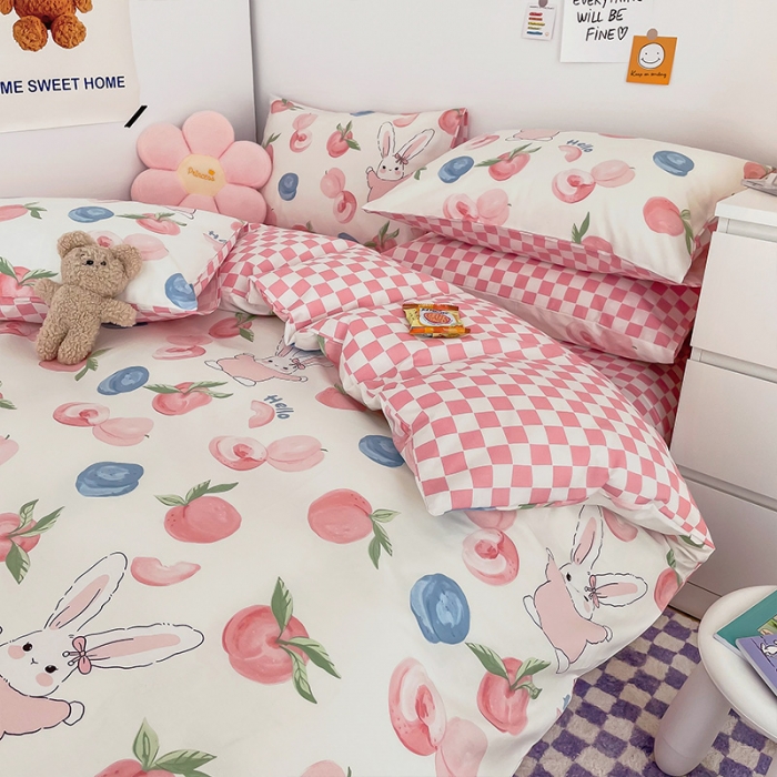 91家纺网 家纺一手货源 找家纺 安哆啦 2022春夏新款13372全棉单被套 蜜桃兔