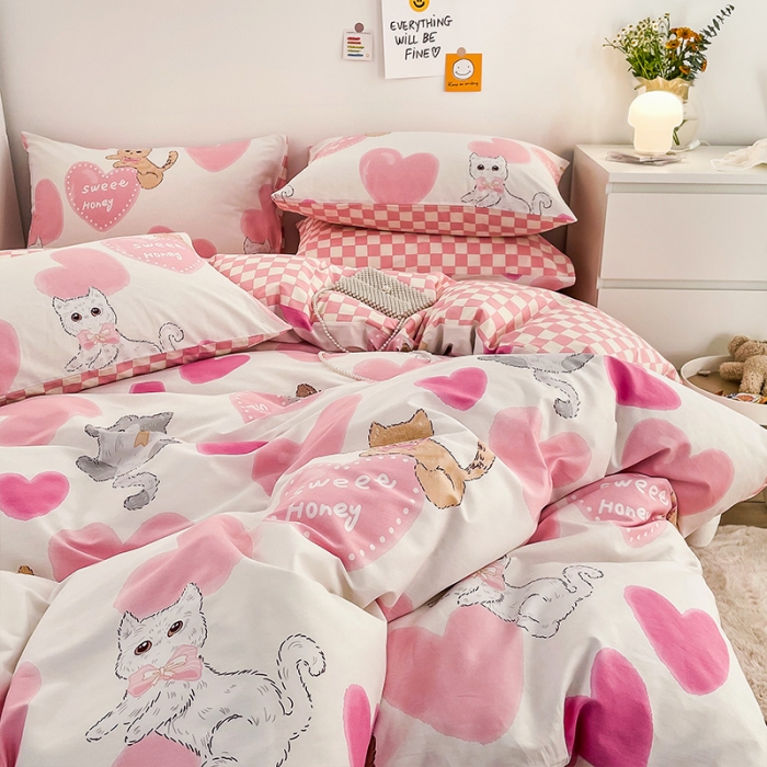 91家纺网 家纺一手货源 找家纺 安哆啦 2022春夏新款13372全棉单被套 小甜猫