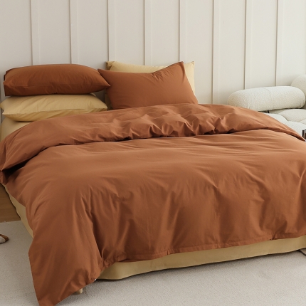 91家纺网 家纺一手货源 找家纺 北欧风ins纯棉水洗棉床四件套全棉简约被套床单上三件套床笠 焦糖-奶茶