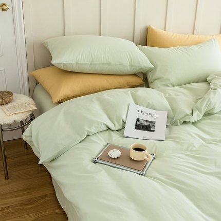91家纺网 家纺一手货源 找家纺 纯棉水洗棉四件套全棉简约套件纯色拼色被套床单上学生三件套