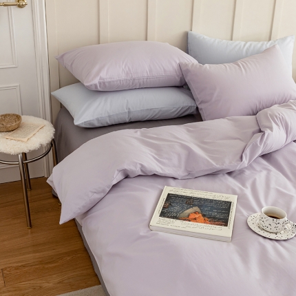 91家纺网 家纺一手货源 找家纺 纯棉水洗棉四件套全棉简约套件纯色拼色被套床单上学生三件套