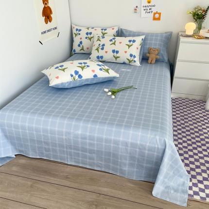 安哆啦 2022春夏新款13372全棉单床单 蓝色郁金香