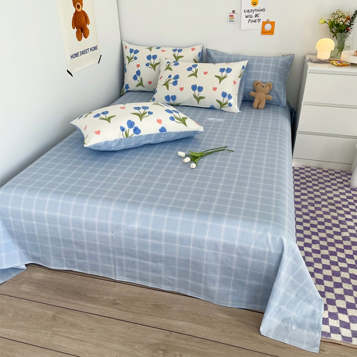 91家纺网 家纺一手货源 找家纺 安哆啦 2022春夏新款13372全棉单床单 蓝色郁金香