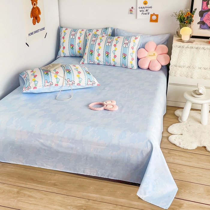 91家纺网 家纺一手货源 找家纺 安哆啦 2022春夏新款13372全棉单床单 奶糖小兔