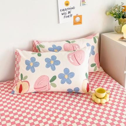 91家纺网 家纺一手货源 找家纺 安哆啦 2022春夏新款13372全棉单枕套一对 蜜桃格格
