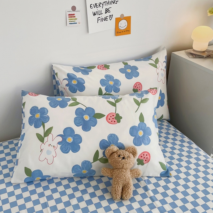 91家纺网 家纺一手货源 找家纺 安哆啦 2022春夏新款13372全棉单枕套一对 蓝色心情