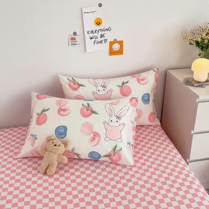 安哆啦 2022春夏新款13372全棉单枕套一对 蜜桃兔