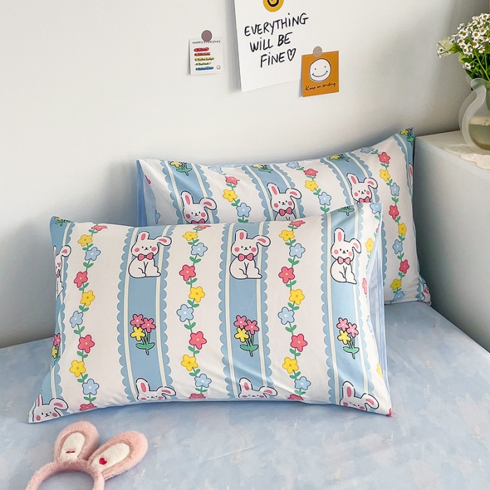 91家纺网 家纺一手货源 找家纺 安哆啦 2022春夏新款13372全棉单枕套一对 奶糖小兔