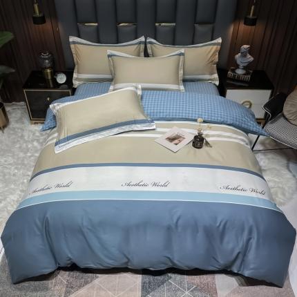 91家纺网 家纺一手货源 找家纺 （总）金爱家 2023新款全棉13372简约条格四件套