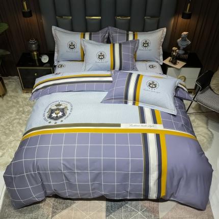 91家纺网 家纺一手货源 找家纺 （总）金爱家 2023新款全棉13372简约条格四件套