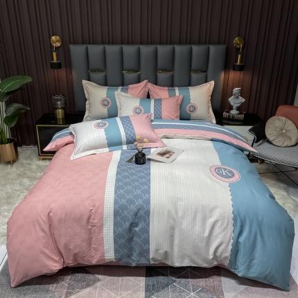 金爱家 2023新款全棉13372简约条格四件套 帝诺粉