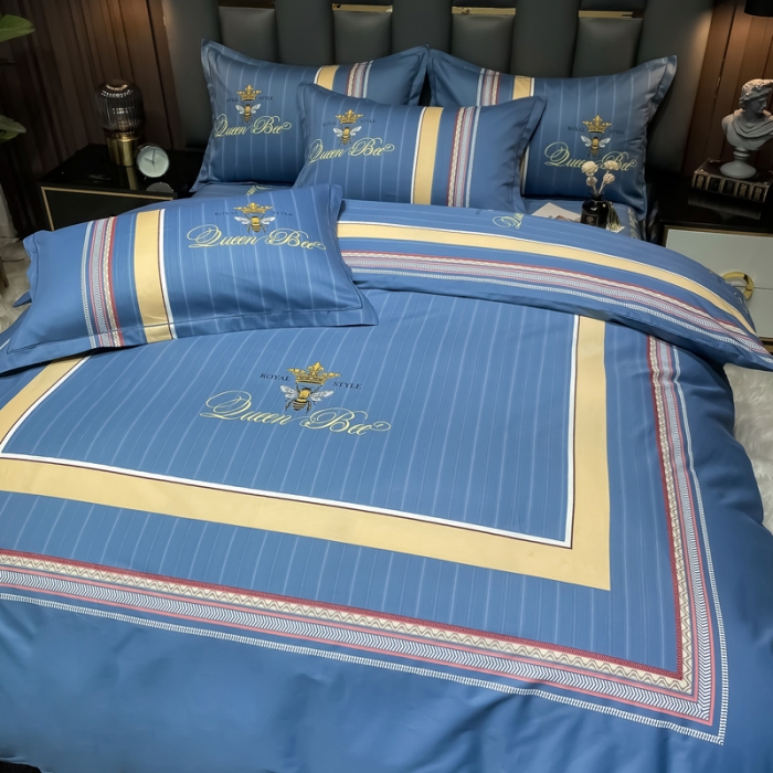 91家纺网 家纺一手货源 找家纺 金爱家 2023新款全棉13372简约条格四件套 穆尼兰