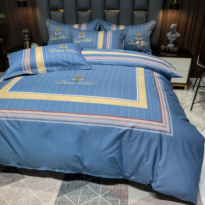 91家纺网 家纺一手货源 找家纺 金爱家 2023新款全棉13372简约条格四件套 穆尼兰