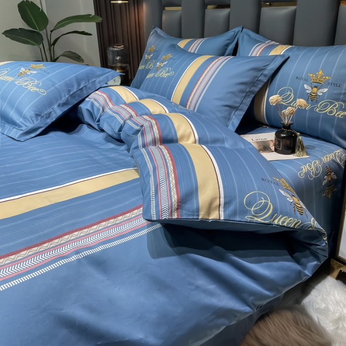 91家纺网 家纺一手货源 找家纺 金爱家 2023新款全棉13372简约条格四件套 穆尼兰