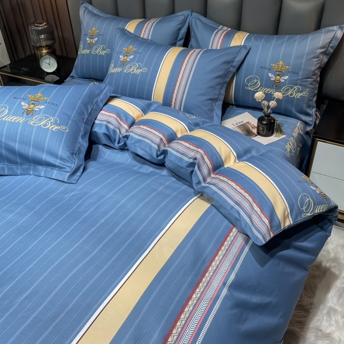 91家纺网 家纺一手货源 找家纺 金爱家 2023新款全棉13372简约条格四件套 穆尼兰