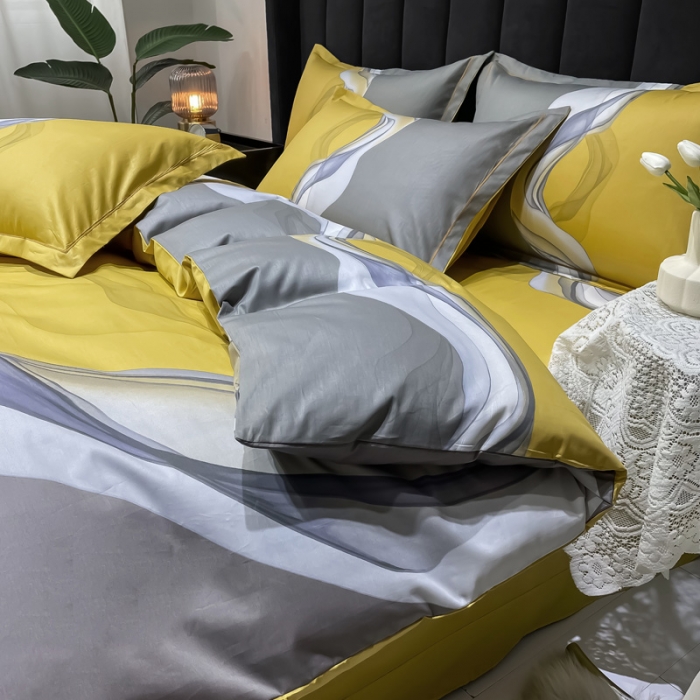 91家纺网 家纺一手货源 找家纺 金爱家 2023新款全棉13372简约条格四件套 生活情调