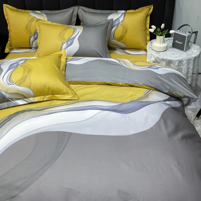 91家纺网 家纺一手货源 找家纺 金爱家 2023新款全棉13372简约条格四件套 生活情调