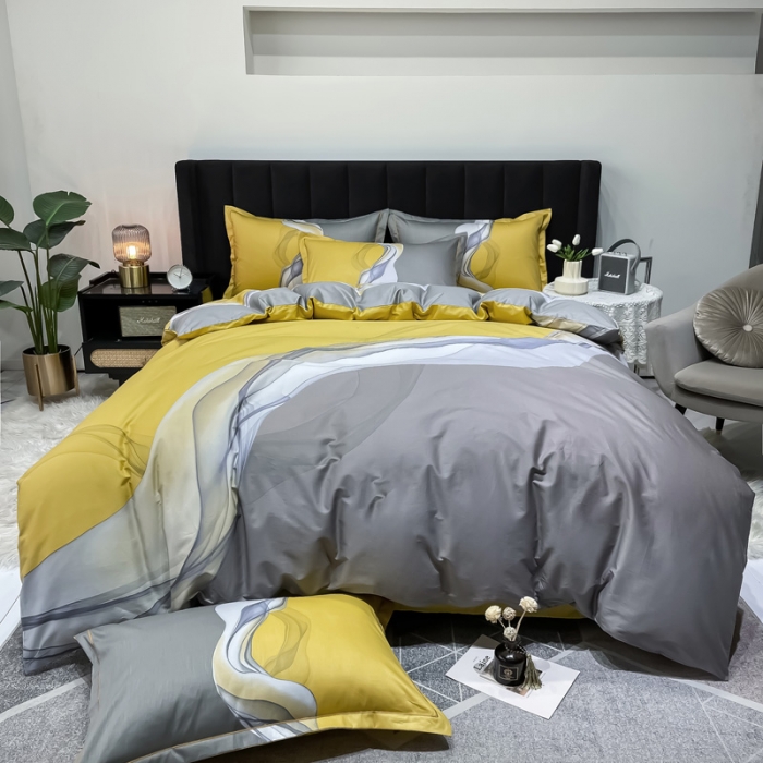 91家纺网 家纺一手货源 找家纺 金爱家 2023新款全棉13372简约条格四件套 生活情调