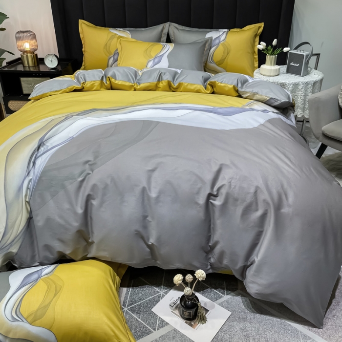 91家纺网 家纺一手货源 找家纺 金爱家 2023新款全棉13372简约条格四件套 生活情调